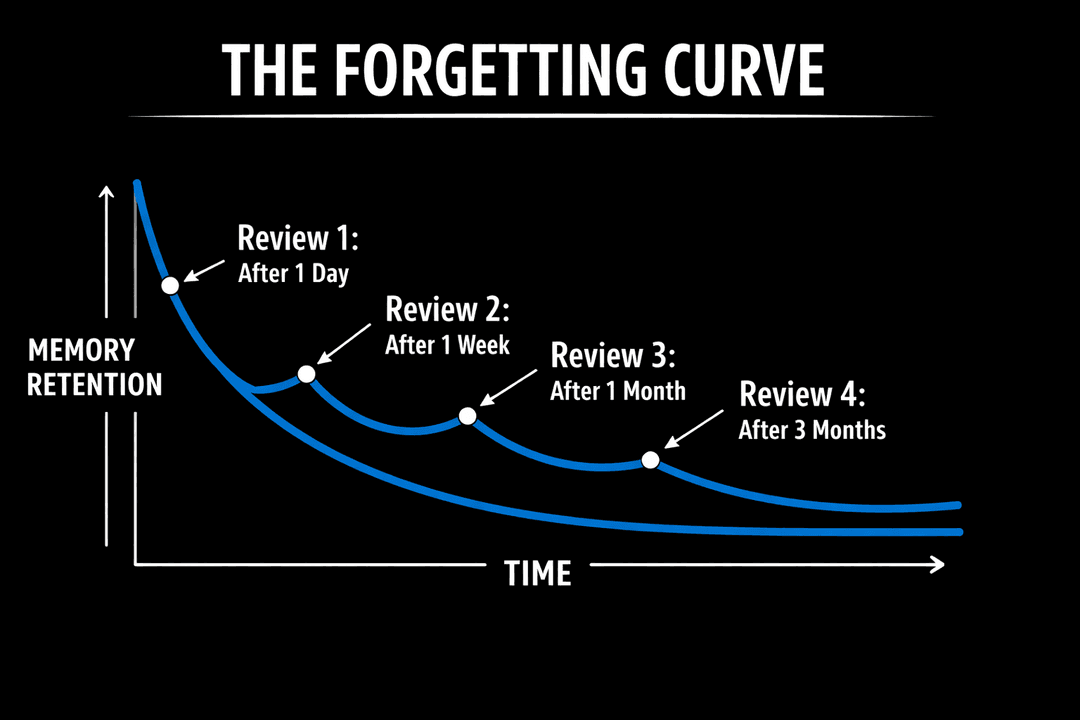 Forgetting curve diagram with review points