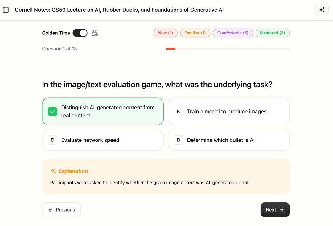 Quiz mode with multiple question types